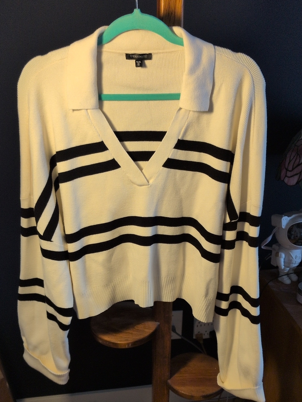 Dynamite White and Black Striped Collared Oversized Sweater XL Never Worn